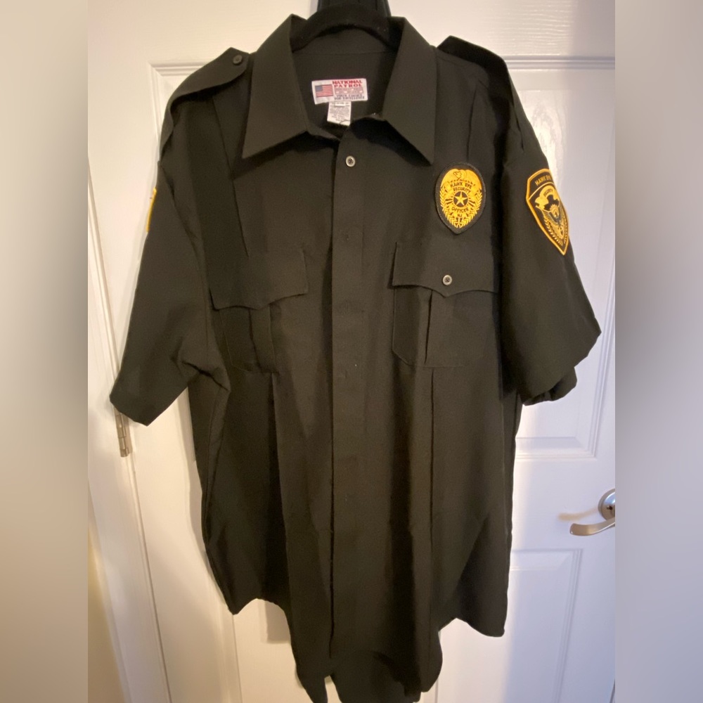 Vintage National patrol. black Hawk Security Shirt. Late 80s